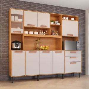 Cozinha Compacta Itatiaia Nápoles 8 Portas 3 Gavetas E 9 Prateleiras 220cm Cinamomo/off White