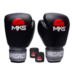 Luva Boxe Muay Thai Prospect Mks Combat Preta/prata + Bandagem Preta Tamanho 10 Oz