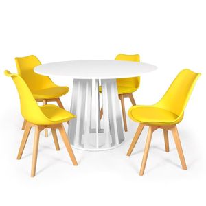 Conjunto Mesa De Jantar Redonda Talia Branca 120cm Com 4 Cadeiras Eiffel Leda - Amarelo