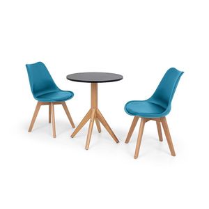 Conjunto Mesa De Jantar Maitê 60cm Preta Com 2 Cadeiras Eames Wood Leda - Turquesa