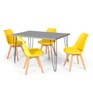 Conjunto Mesa De Jantar Hairpin 130x80 Volpi Com 4 Cadeiras Eiffel Leda - Amarelo