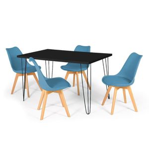 Conjunto Mesa De Jantar Hairpin 130x80 Preta Com 4 Cadeiras Eiffel Leda - Turquesa