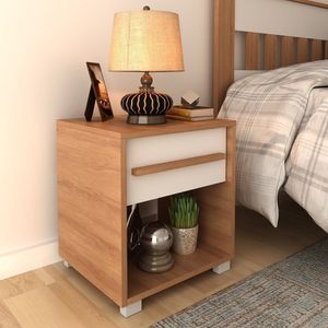 Mesa De Cabeceira Em Mdp 1 Gaveta Cm8019 Amêndoa-branco
