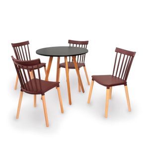 Conjunto Mesa De Jantar Inês 80cm Preta Com 4 Cadeiras Windsor - Marrom