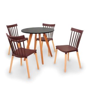 Conjunto Mesa De Jantar Laura 80cm Preta Com 4 Cadeiras Windsor - Marrom