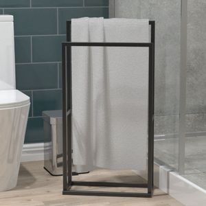 Porta Toalha Em Aço Iron Piso Preto Fosco