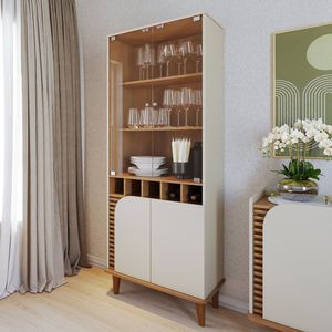 Cristaleira 2 Portas De Vidro Jurerê Off White Matte-freijó