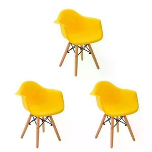 Kit 03 Cadeira Eiffel Com Braço Amarelo Amarelo