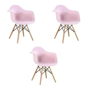 Kit 03 Cadeira Eiffel Com Braço Rosa Rosa