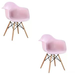 Kit 02 Cadeira Eiffel Com Braço Rosa Rosa