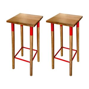 Kit 2 Banquetas Bistro Industrial Colors Ferro E Madeira Maciça - Vermelha Vermelho