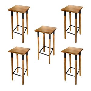 Kit 5 Banquetas Bistro Industrial Colors Ferro E Madeira Maciça - Preta Preto