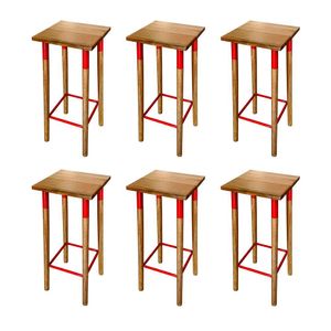 Kit 6 Banquetas Bistro Industrial Colors Ferro E Madeira Maciça - Vermelha Vermelho