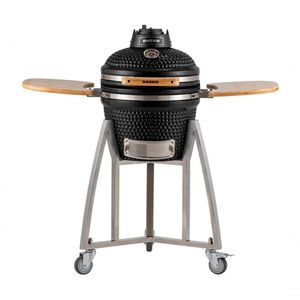 Churrasqueira Kamado Pequeno Da Rasco Preto C/ Grelha Aço Inox, Suporte E Mesas. Serve Até 5 Pessoas Preto