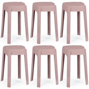Kit 6 Banquetas Baixa Empilhável Nordica - Rosa