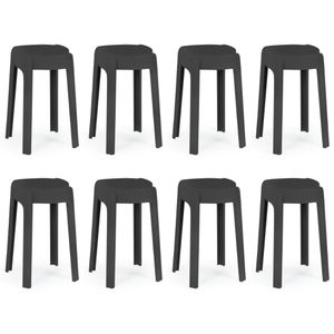 Kit 8 Banquetas Baixa Empilhável Nordica - Preto