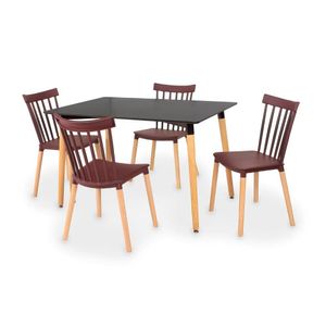 Conjunto Mesa Eiffel Preta 120x80 + 4 Cadeiras Windsor - Marrom