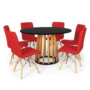 Conjunto Mesa De Jantar Talia Amadeirada Preta 120cm Com 6 Cadeiras Eiffel Gomos - Vermelho