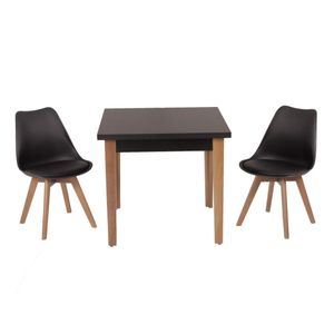 Conjunto Mesa De Jantar Luiza 80cm Preta Com 2 Cadeiras Leda Pé Escuro - Preto