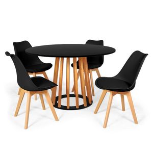Conjunto Mesa De Jantar Talia Amadeirada Preta 120cm Com 4 Cadeiras Eiffel Leda - Preto