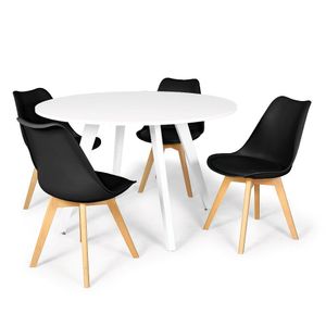 Conjunto Mesa De Jantar Redonda Amanda Branca 120cm Com 4 Cadeiras Eiffel Leda - Preto