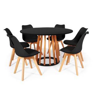 Conjunto Mesa De Jantar Talia Amadeirada Preta 120cm Com 6 Cadeiras Eiffel Leda - Preto