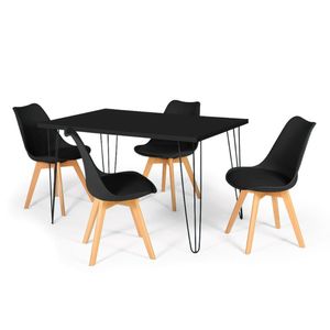 Conjunto Mesa De Jantar Hairpin 130x80 Preta Com 4 Cadeiras Eiffel Leda - Preto