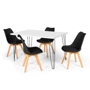 Conjunto Mesa De Jantar Hairpin 130x80 Branca Com 4 Cadeiras Eiffel Leda - Preto