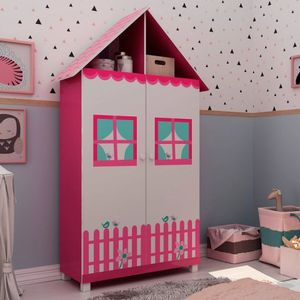 Guarda Roupa Infantil Casinha com Pés Gelius Móveis Pink Ploc Branco Acetinado