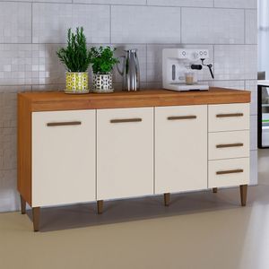 Balcão Atenas 3 Portas E 3 Gavetas Naturalle Com Off White