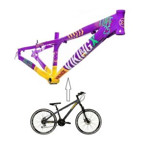 Bicicleta Aro 26 Vikingx Tuff Roxo com Amarelo 21v Freeride