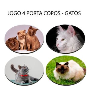 Jogo 4 Bolacha De Copo Coleção Gatos Redondo