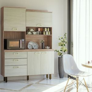 Cozinha Ravena 4 Portas 3 Gavetas Noce Legno Crema Batrol Noce / Legno Crema