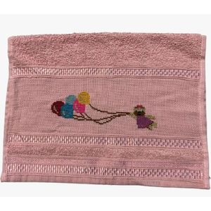 Toalha Lavabo Ponto Cruz Com Borbado Da Vovó Alice Balões Rosa