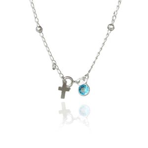 Pulseira De Bolinha Com Cruz E Zircônia Em Prata 925
