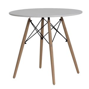 Mesa De Jantar Redonda Charles Eiffel Base Madeira Tampo 90cm Branco Branco