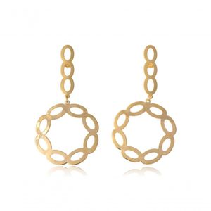 Brinco Com Fio E Círculo Com Arcos Folheado Em Ouro 18k [f027]