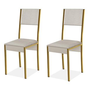 Conjunto 2 Cadeiras Steel Estilo Industrial Pés Em Aço Dourado off White Dourado off White