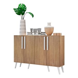 Aparador Buffet 4 Portas Retrô Viena V3606 Rustic/Branco Rustic/Branco