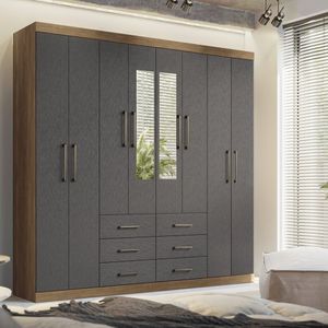 Guarda-roupa Casal 8 Portas 6 Gavetas Liverpool Com Espelhos Jatobá-grafite