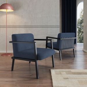 Poltrona Em Madeira Maciça Com Braço Gandia Preto - Azul Escuro