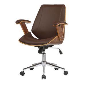 Cadeira Giratória Lisboa Rivatti S- Encosto De Cabeça Madeira Laminada Em Pu Marrom Base Rodízio