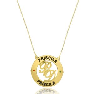 Colar Personalizado Mandala Circunferencial Com Nomes E Iniciais No Meio [f027]
