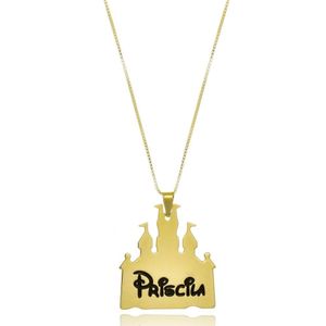 Colar Personalizado Castelo Da Disney Nome Folheado Em Ouro 18k [f027]