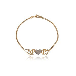 Pulseira Personalizada Com Iniciais E Coração Em Ródio [f027]