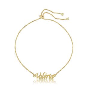 Pulseira Com Nome Gravado E Fecho De Gravata Folheado Em Ouro 18k [f027]