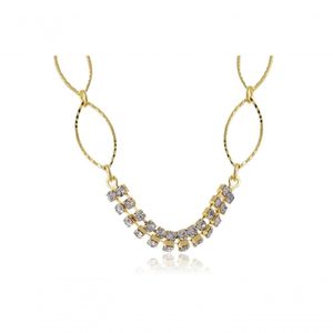 Pulseira Com Aros Ovais E Strass Folheado Em Ouro 18k [f027]