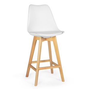 Banqueta Alta Leda Base Madeira Com Encosto - Branco