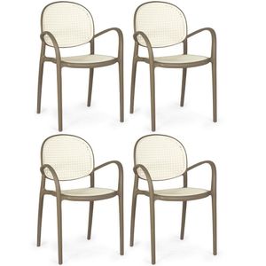 Kit 4 Cadeiras De Jantar Roma Com Braço Para Sala E Cozinha - Branco-cinza Escuro