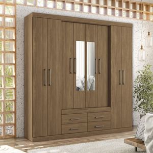 Guarda-roupa Casal 8 Portas 4 Gavetas Nápoles Com Espelhos Jatoba